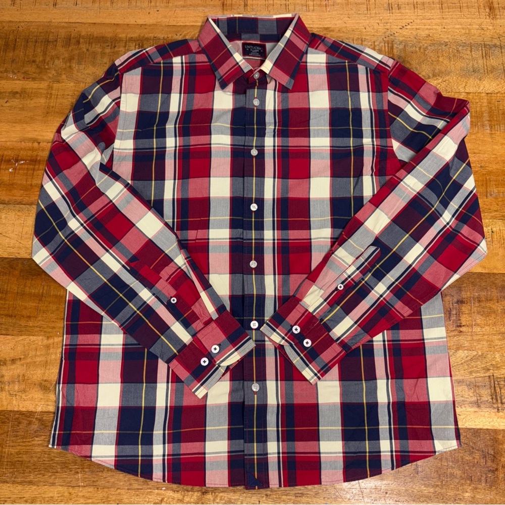UNTUCKit Brandford 2021 Blue Red Plaid Long Sleeve Button-Up Shirt XL Slim
